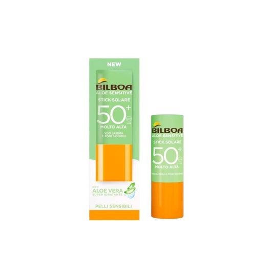 Bilboa - Aloe Sensitive - Stick Solare - Viso Labbra & Zone Sensibili - Con Aloe Vera Super Idratante - Pelli Sensibili - SPF 50+