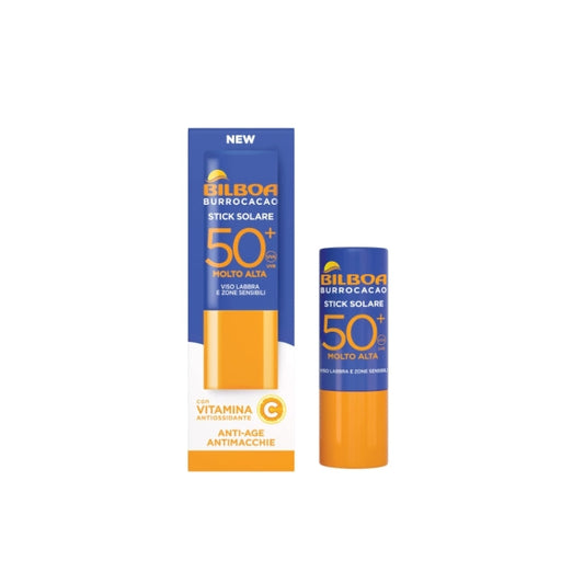 Bilboa - BurroCacao - Stick Solare - Viso Labbra & Zone Sensibili - Con Vitamina C Antiossidante - Anti-Age Antimacchie - SPF 50+