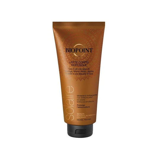 Biopoint - Solaire - Latte Corpo Doposole - Con 5 Oli Cosmetici & Con Bacche Di Goji - Idratante & Rinfrescante Con Symcalmin Ad Azione lenitiva Ed Emolliente - Prolunga L'Abbronzatura - Senza Oli Minerali Coloranti - Nickel Testes