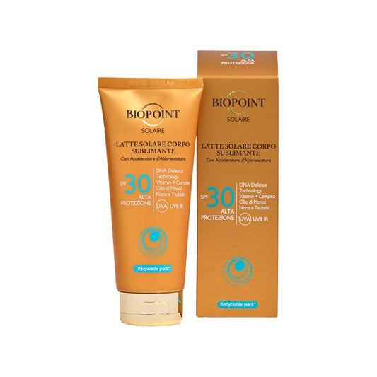 Biopoint - Solaire - Latte Solare Corpo Sublimante - Con Acceleratore D'Abbronzatura - DNA Defence Technology Vitamin-4 Complex Olio Di Moi Noce & Tsubaki