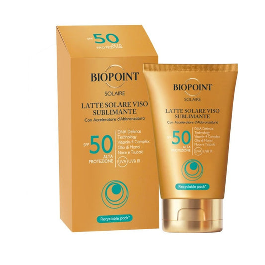 Biopoint - Solaire - Latte Solare Viso Sublimante - Con Acceleratore D'Abbronzatura - DNA Defence Technology Vitamin-4 Complex Olio Di Moi Noce & Tsubaki