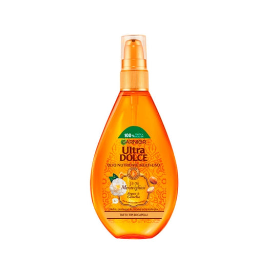 Garnier - Ultra Dolce - Olio Nutriente Multi-Uso - Gli Oli Meravigliosi Argan & Camelia - Nutre Protegge & Ravviva La Lucentezza - Tutti i Tipi Di Capelli